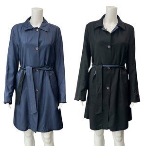 $5900 Kiton Black Blue Silk Belted Collared Reversible Rain Jacket size IT 44/8